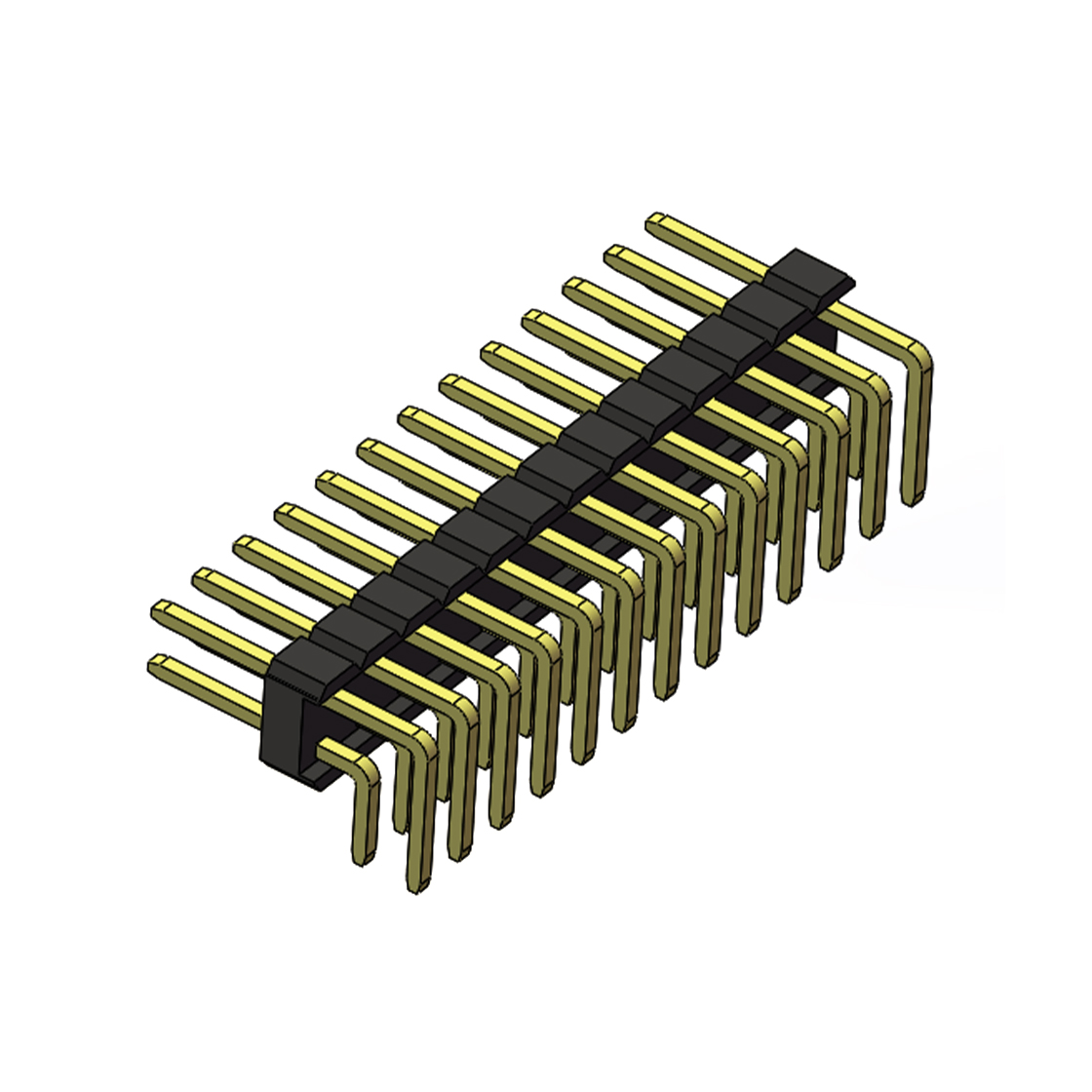 PH2541 排针连接器 Pitch 2.54mm 90° 双排 DIP 单塑排针 PA:4.0 PC:3.0 2X13Pin 黑色 PA6T，94V-0 镀全金G/F